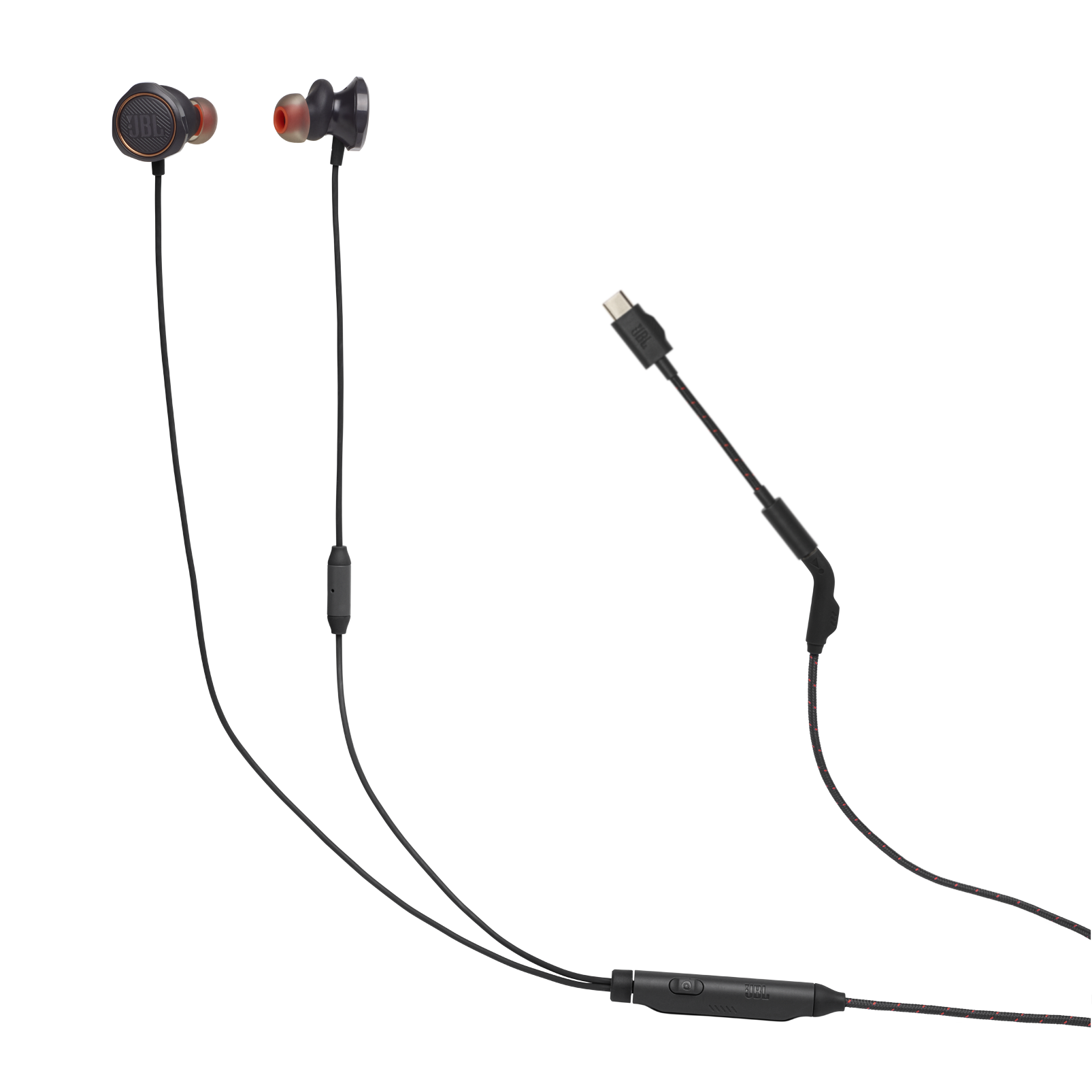 JBL Quantum 50C - Black - Wired in-ear gaming headset with USB-C adapter - Hero